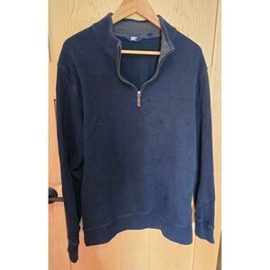 Lands End Mens Navy Half-Zip Pullover Sweater Size L/T 42-44 Cotton Blend